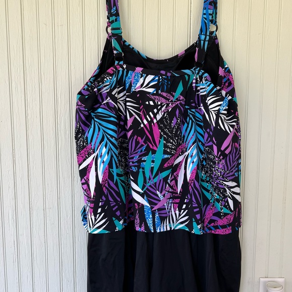 Tummy Control Sz 22 Swim For All 365 Romper Tank Overlay Swim Suit Adj Straps - Picture 12 of 13